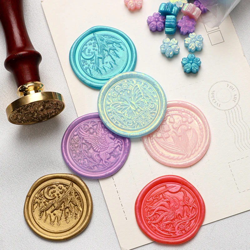100pcs Cherry Blossom Flame Sealer Wax Grain, Flower Flame Sealer Sealer Wax Polarized Gold Sealer Wax for DIY Envelope Greeting