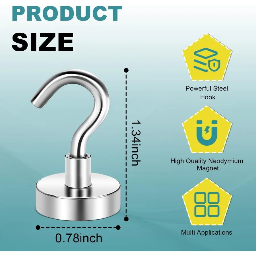 خطافات مغناطيسية شديدة التحمل 50 رطل خطاف مغناطيسي نيوديميوم قوي للمنزل والمطبخ والمكتب والمرآب بقطر 20 مم 0.78ih #4