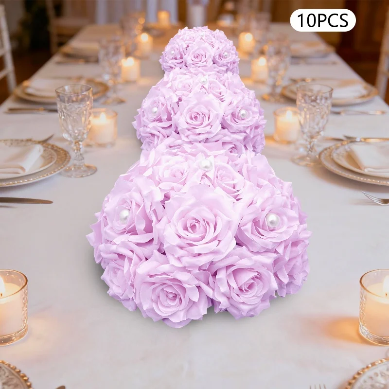 

Romantic Artificial Floral Ball Set 10PCS Anti-fade Fake Rose Bouquet Ball Quick Placement Base Design For Wedding Ceremony Festival Party Graduation Ceremonies Home Living Room Aesthetic Decor