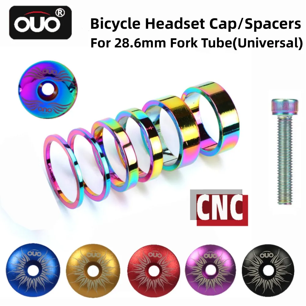 OUO CNC Mtb Power Cap 1 1/8 Headset Spacers Stem Top Cap Bolt 28.6mm Fork Spacer Bicycle Bridge Steering Column