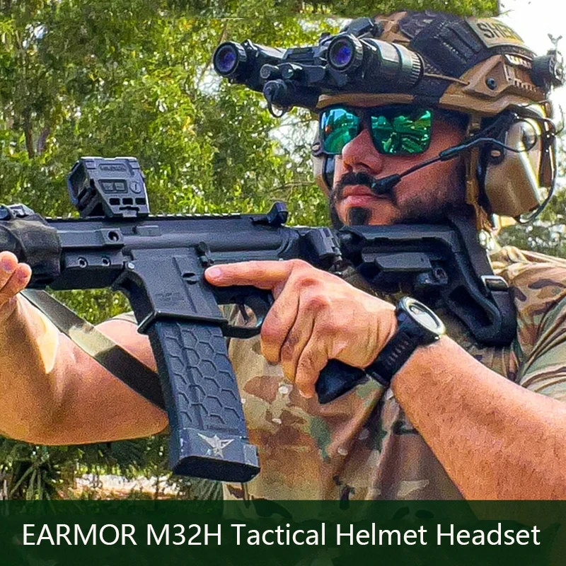 EARMOR-M32H Tactical Helmet Headset, PTT M51, Kenwood Adapter for ARC Rail Helmet Rail