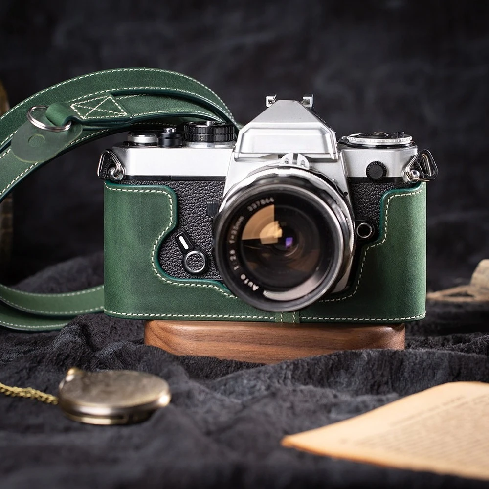 Echtes echtes Leder Kamera halbe Basis Körper Abdeckung Tasche Schutzhülle Hals Gürtel Strap für Nikon FM FE Fotografie Zubehör