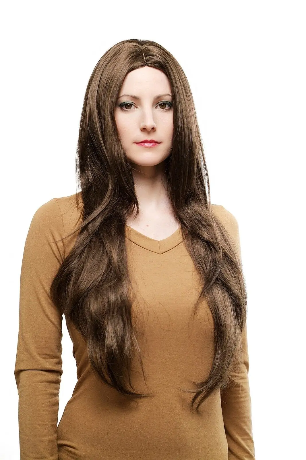 

Wig Dark Brown Smooth Very Long Middle Part Hair Replacement 80 CM