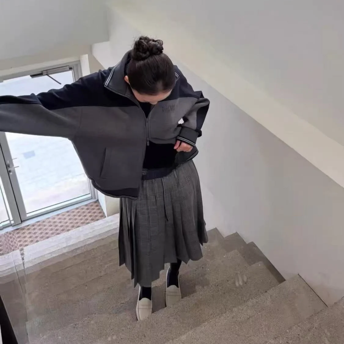 VE LOVE 뉴 컬리지 슬레프 스커트, 끈 조임식 허리밴드, 컬러 블록 체크 무늬 빈티지 캐주얼 여성 스커트