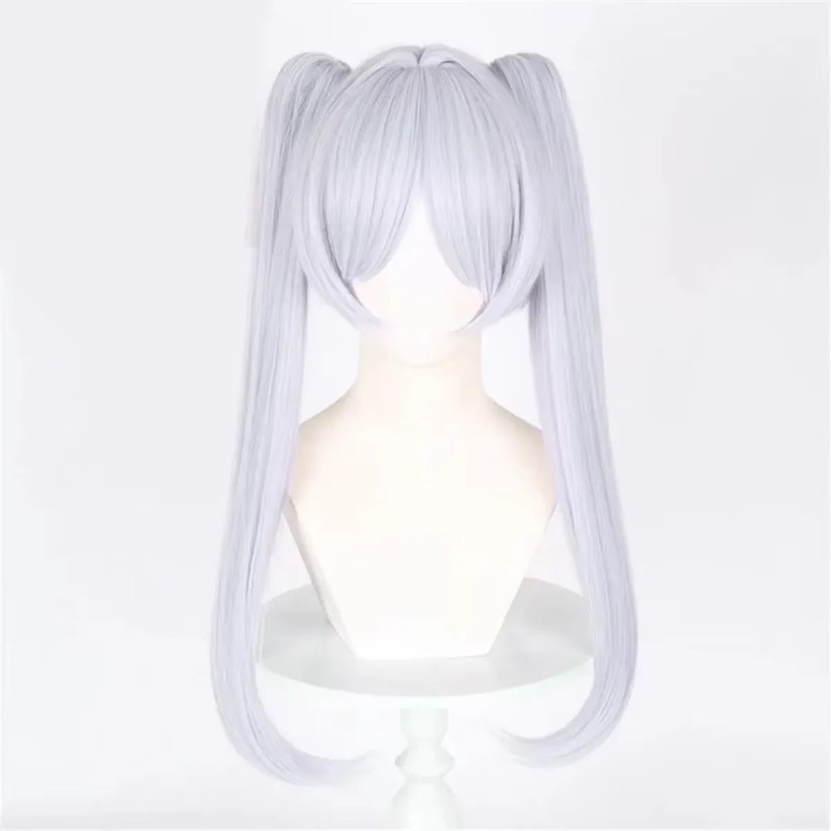Silver white short double ponytail high quality synthetic wig | anime character for Frieren cosplay wig anime reality show wig image 3