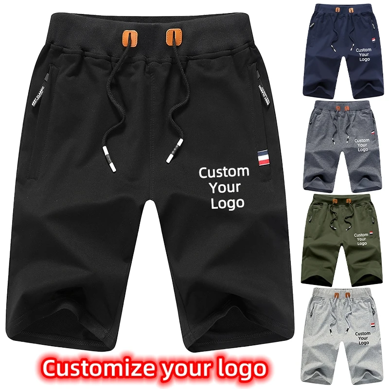 Summer Casual Shorts Fashion Men DIY Loose Sports Breathable Casual Beach Shorts Customize your logo Solid Color Shorts