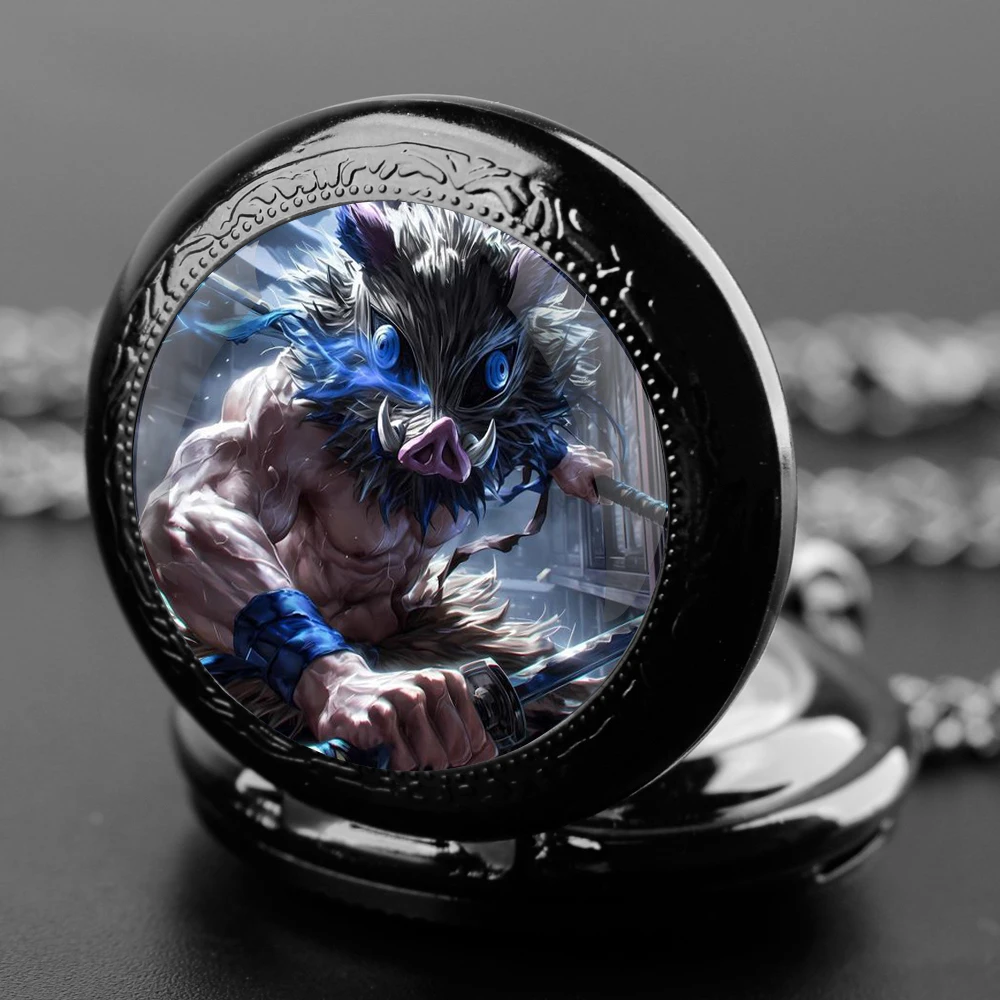 Creative Demon Slayer Design Glass Dome Practical Quartz Pocket Watch Fob Chain Necklace Mens Kids Gifts Clock Back-to-school