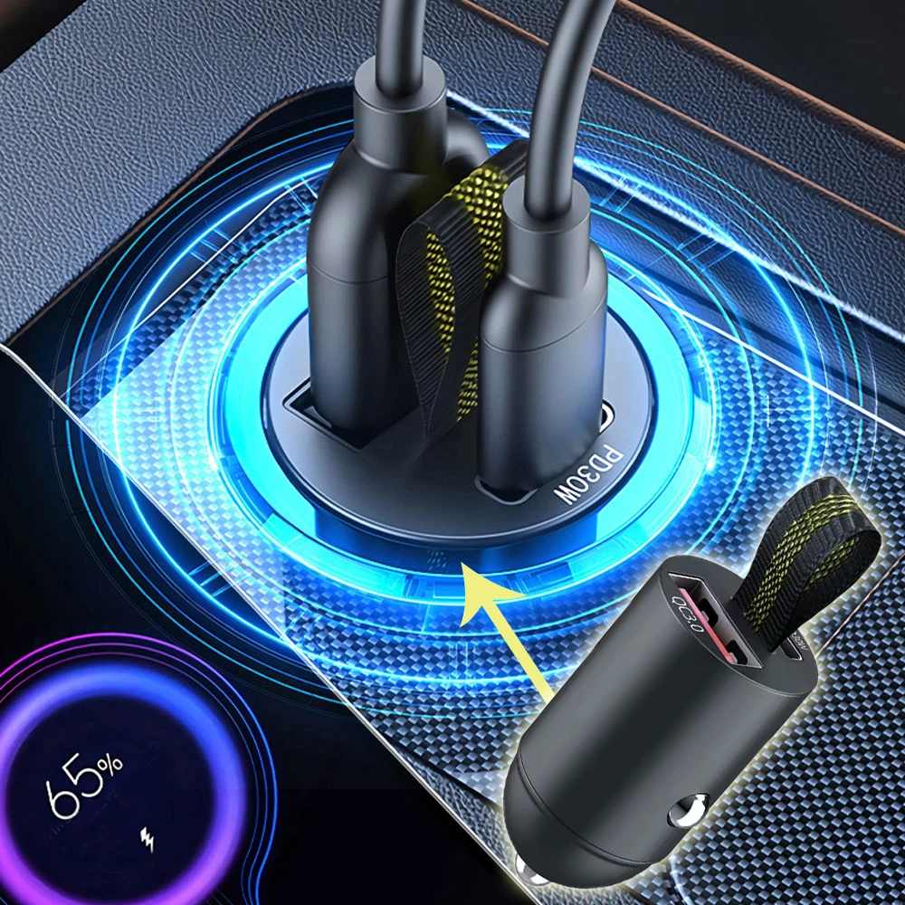 1pc Car Mini USB Quick Charge Adapter with Pull Ring Type-C PD Super Fast Charging Charger Auto Accessories for Xiaomi Huawei