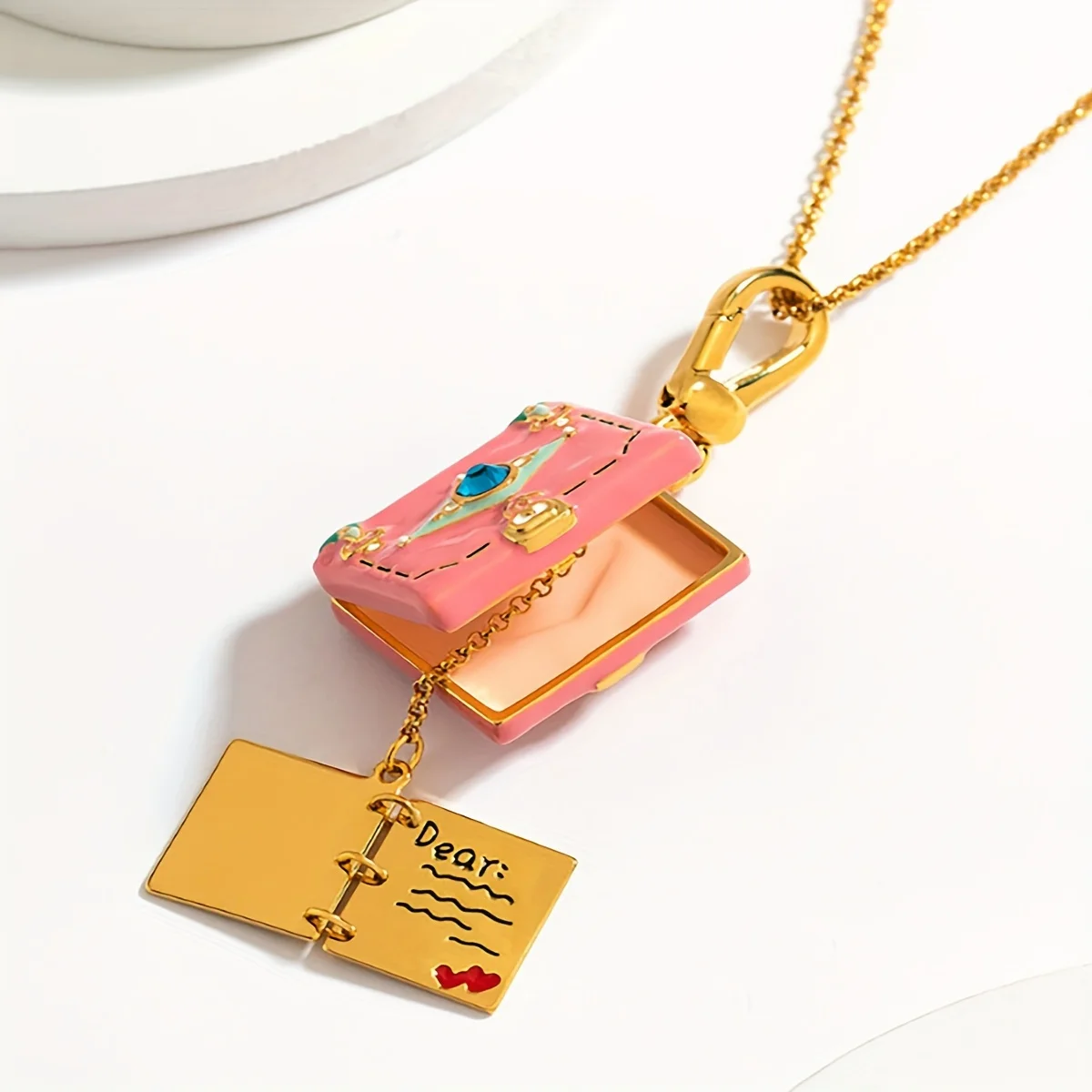 1Pcs Fashion Chic Pink Notebook Love Letter Openable Pendant Necklace For Women Luxury Sweet Elegant Party Valentine Gift