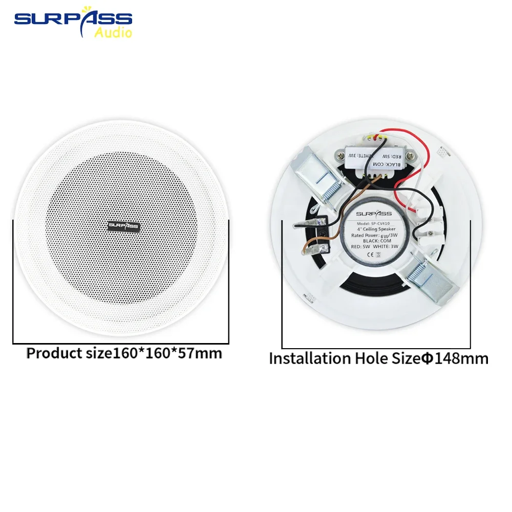 4Inch Ceiling Speaker 6W Professional Public Address System Loadspeaker Background Music Sound for Home Theater Cafe Shop School