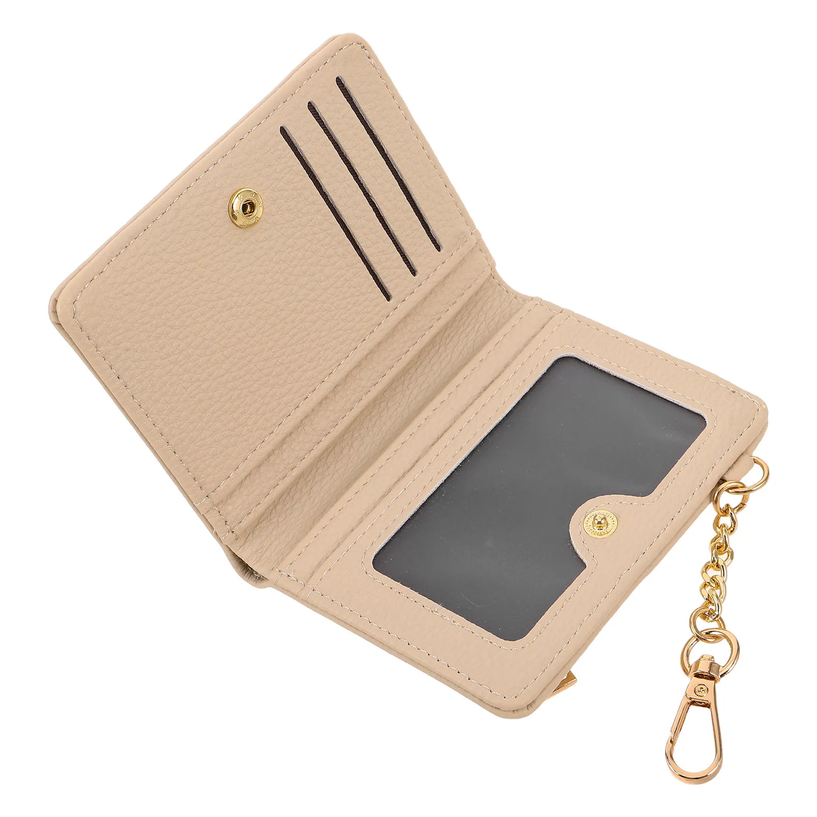

Small PU Bifold Wallet for Women Slim Compact Cash Wallet Beige Mini Short Purse Zipper Coin Pocket Travel Card Holder