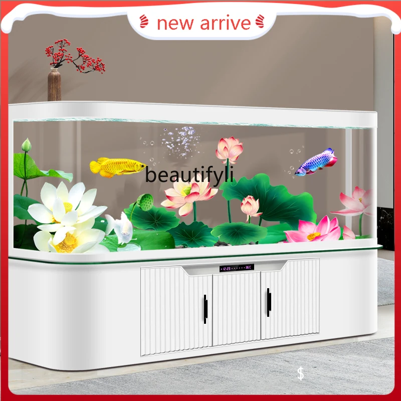 

Fish tank living room large floor-to-ceiling against the wall, bottom filter household feng shui lucky ornamental fish aquariumH