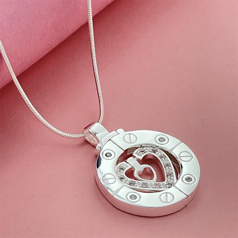 Secure Clasp 46CM Men 60CM Couple Stairway Pendant Necklace Silver&Gold S925 Sterling Silver For Couples Firm buckle anti-drop