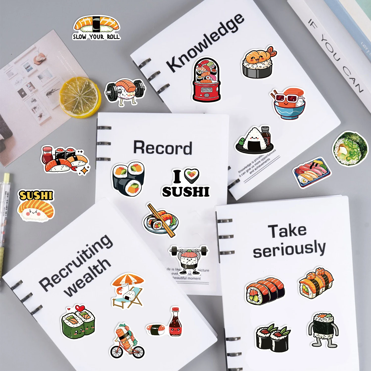 50Pcs Sushi Waterproof Stickers for Phone Cases Helmets Laptops Decals with Colorful Designs and Patterns Food Sticker