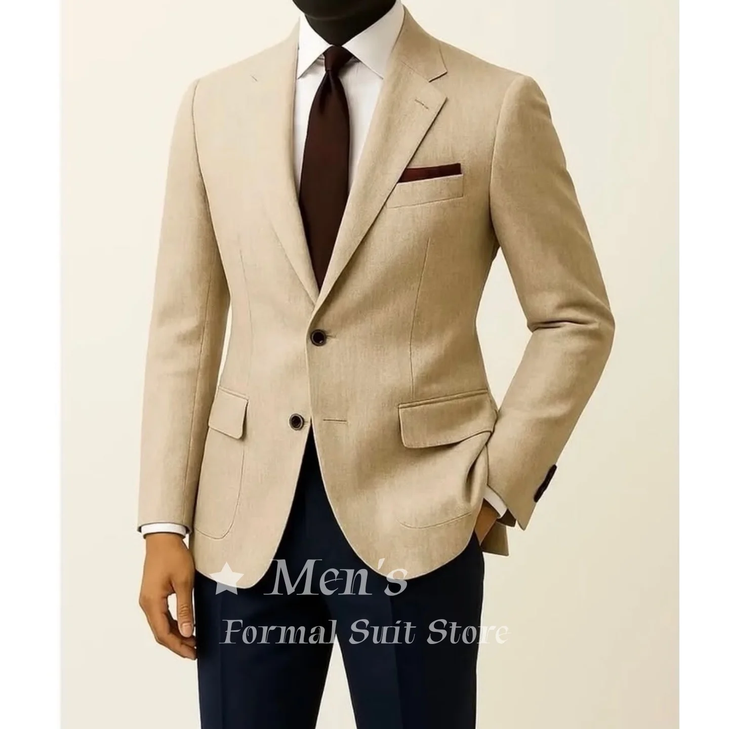 

Mens Beige Linen Blend Blazer Slim Fit Notch Lapel Single Breasted Sport Fashion Wedding Outfits Sport Coat Customized
