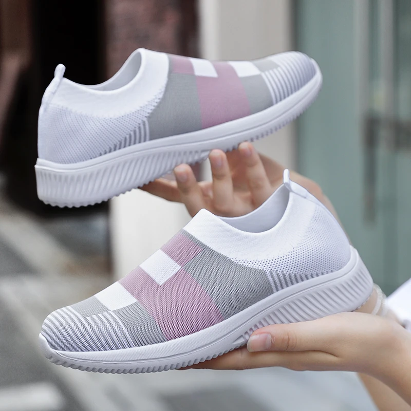 

Fashion Women's Walking Shoes Lightweight Breathable Sneakers Geometric Plaid Checkered Casual Shoes Slip-on Socks Shoes