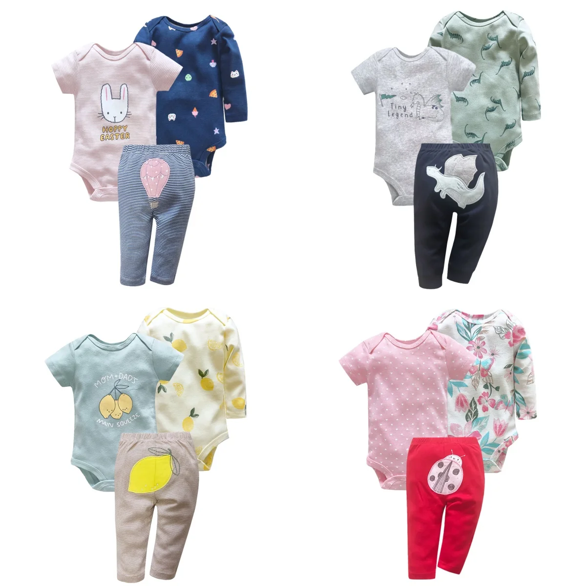 3PCS Newborn Baby Clothes Set Cotton Long + Short Sleeve Bodysuit +PP Harem for Baby Boy Toddler Girl Infant Born Clothing