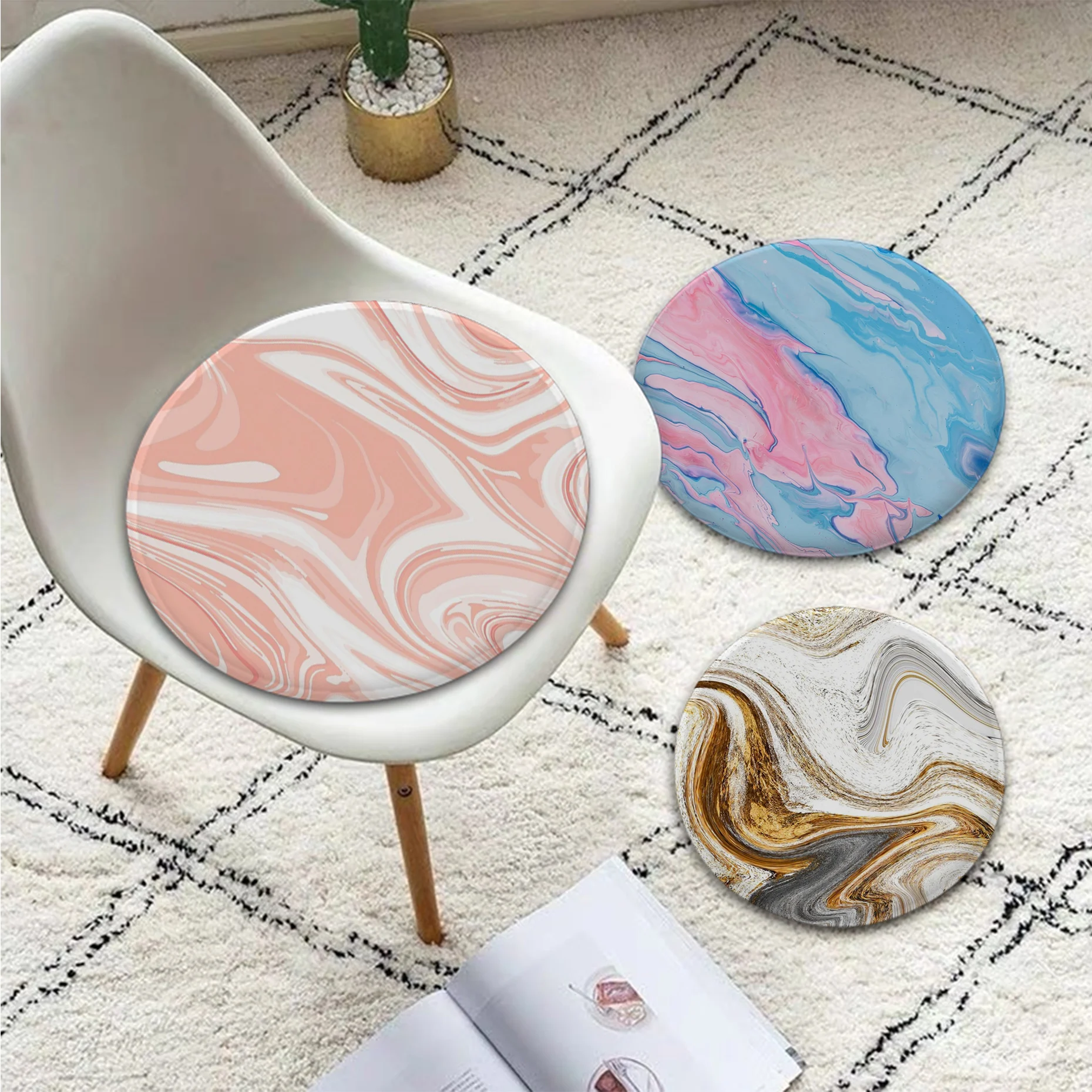 

Watercolor Marble Cushion Mat European Dining Chair Cushion Circular Decoration Seat For Office Desk Chair Mat Pad