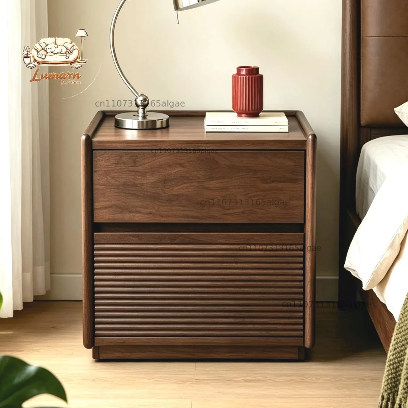 Nordic black walnut bedside table floor-to-ceiling modern simple storage drawer storage bedroom solid wood bedside cabine