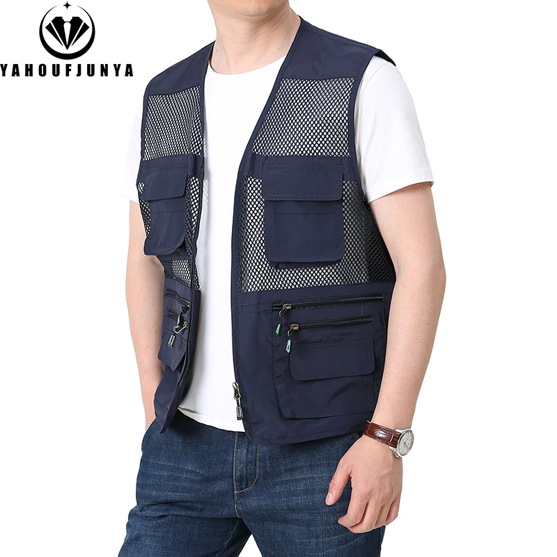 Men Sleeveless Outdoors Camping Fishing Many Pocket Gear Vest Jacket Men Zipper Webbed Leisure Fashion Vest Male Plus Size 8XL