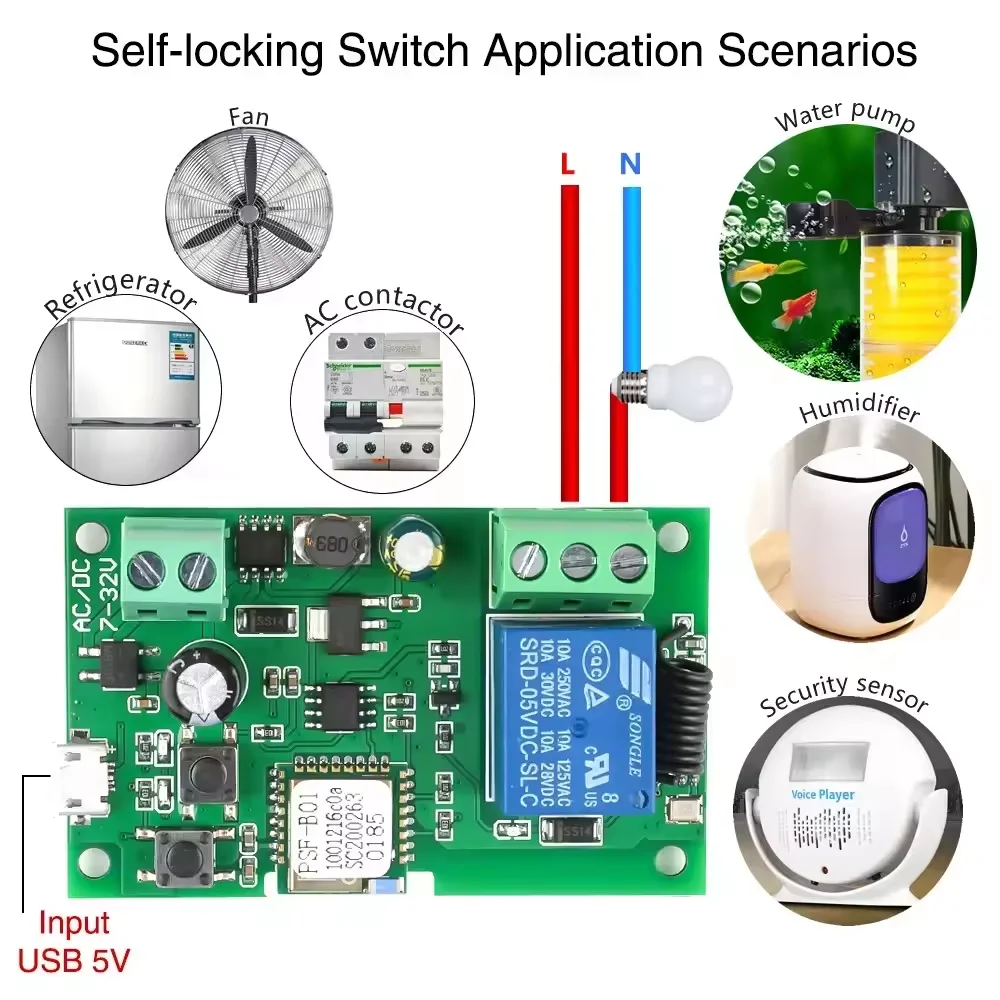 Ewelink RF 433mhz WIFI Switch Module AC/DC 7-32V 1 Channel Wireless Relay Smart Life APP Remote Control Alexa Googole Home