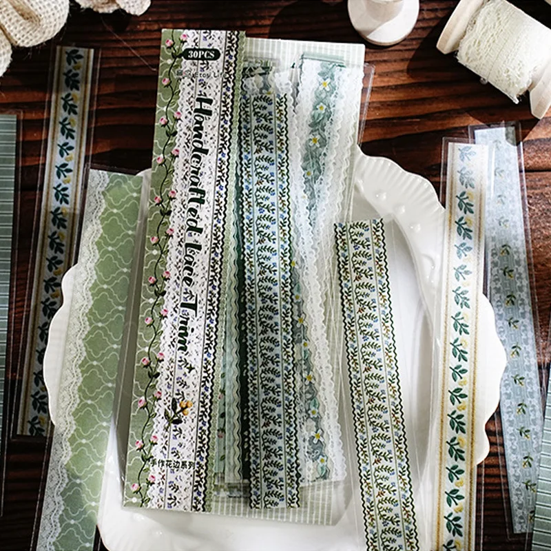 Mr.Paper 30Pcs/Pack Handcrafted Lace Trim Series Vintage Lace & Floral PET Sticker Pack for Journal Scrapbook DIY Decor view 3