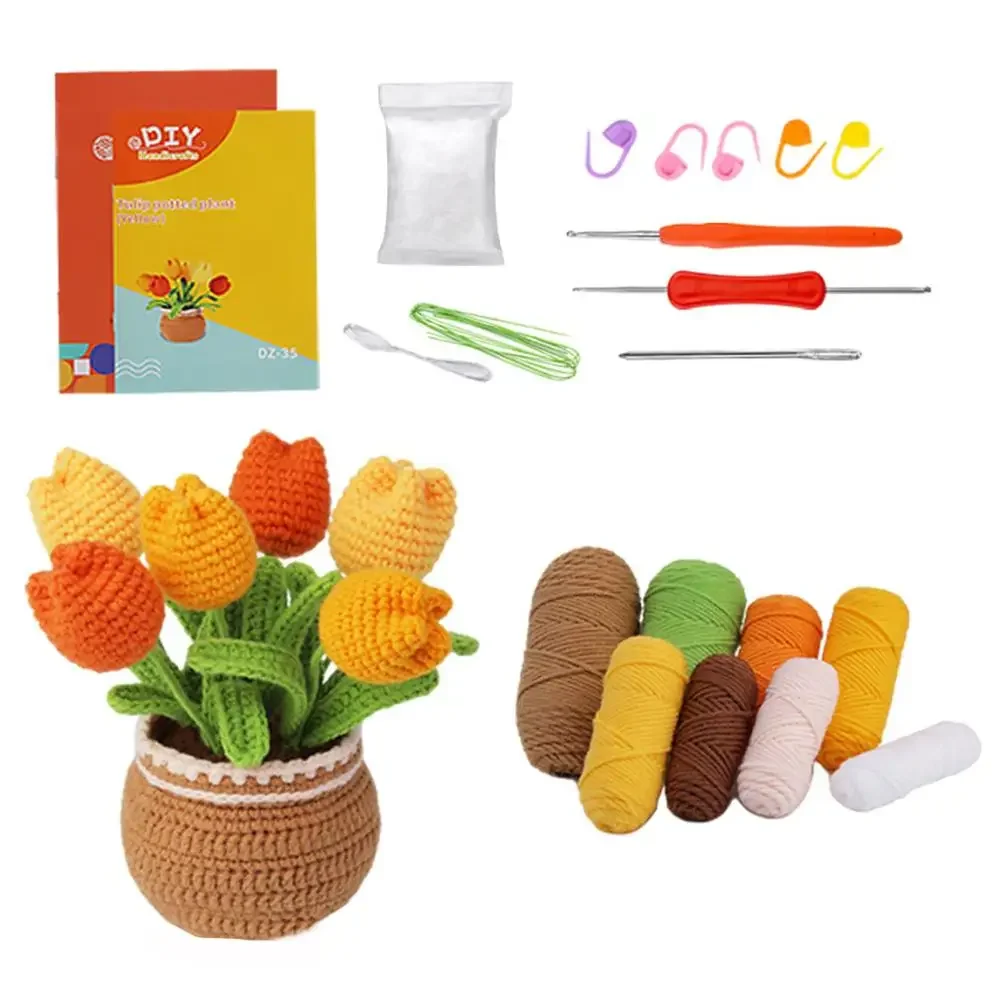 

Birthday Gifts As Shown Crochet Flower Pot Kit Beginner Crochet Set Crafting Supplies Kit Creative Hobby Project