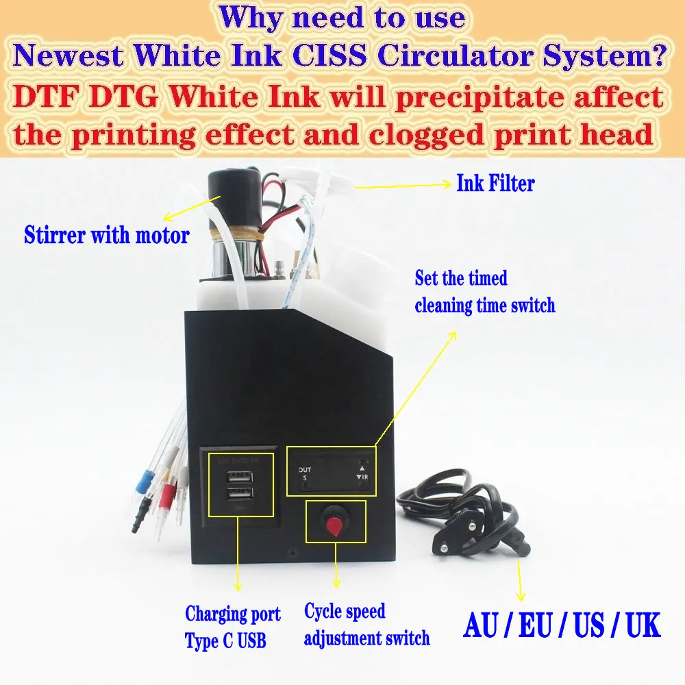 1 Set x DTF White Ink Tank Shake Circulate System CISS For Epson L1800 L800 L805 L18050 L8050 XP600 ET-8550 8500 Circulation Kit