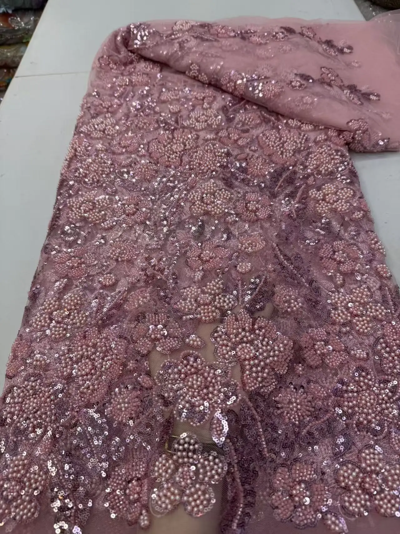 

African Tulle Lace Fabric 2026 French Net Sequins Fabric Beaded Embroidery With Beads Lace Tulle Mesh Nigerian Dresses 5 Yards