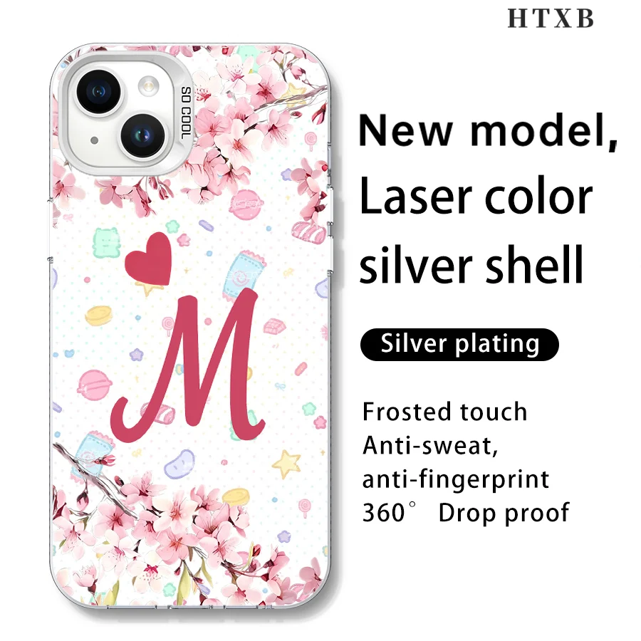 Cherry Blossom Letter M-telefoon voor iPhone 17 tot 11 Pro Max Plus