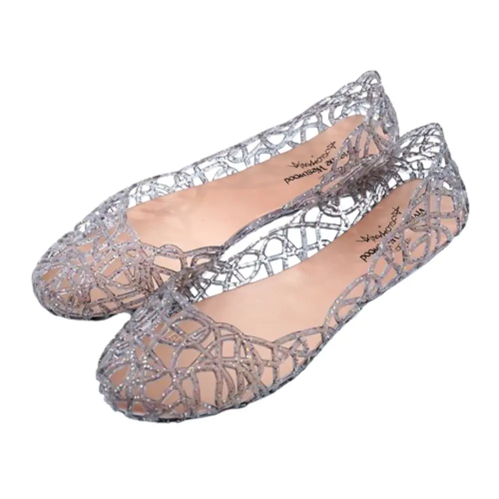 

Casual Flat-soled Women Sandals Clear Hollow Out Beach Jelly Shoes Shallow Mouth Breathable Bling Sandals Footwear