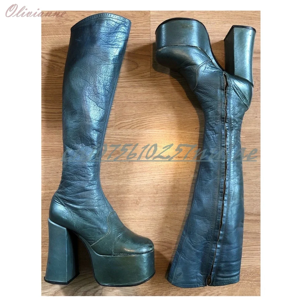

Solid Black Matte Elegant Mid Calf Boots Platform Side Zipper Chunky High Heel Elegant Fashion Sexy Women Shoes 2025 Para Mujere