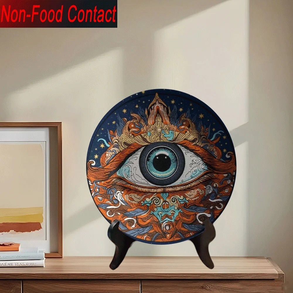 2D 1pc Ceramic Decorative Plate, Mysterious Eye Starry Sky Totem Art Design, Non-Consumable for Pure Decoration, Home Desktop