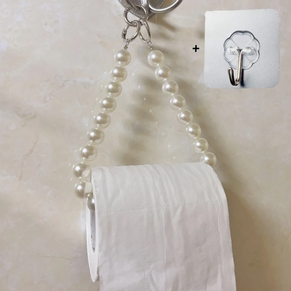 Dopamine Hanging Beaded Tissue Holder Non Punching Multifunctional Toilet Paper Roll Bracket Decoration Wall Mount