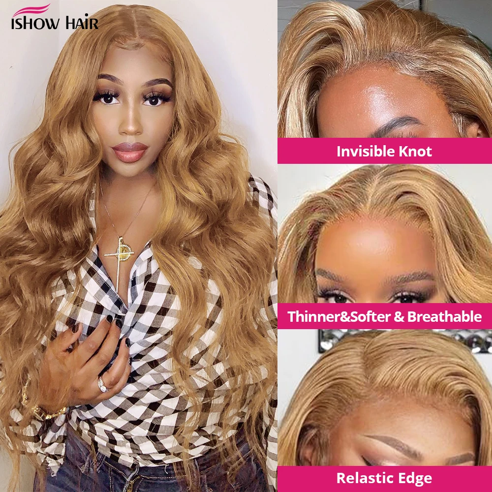 27# Honey Blonde Body Wave 4x4 5x5 Lace Closure Wig Colored Human Hair Wigs Transparent 13x4 Lace Frontal Wig Human Hair