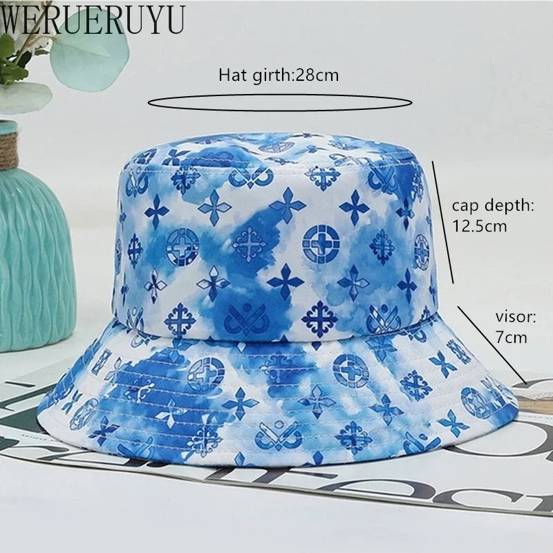 Women Harajuku White Summer Bucket Hat for The Sun Korean Fashion Caps Vacation Outdoor Beach Golf Sun Protection Print Hat 2024