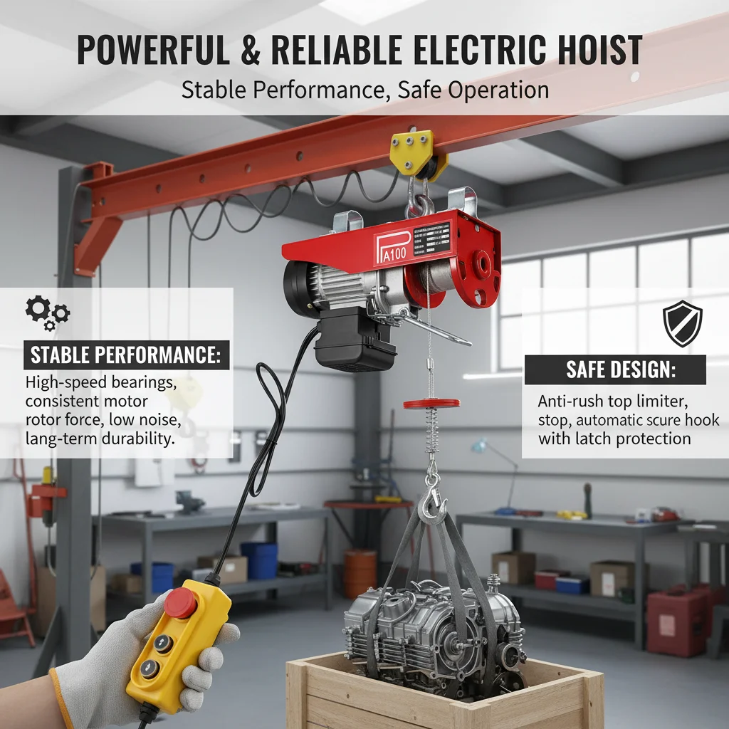 

Carbon Steel Electric Hoist Wireless Remote Control Single Cable 110lbs 12m/39.4ft with 2 Lifting Straps, Hook, Brackets 110V