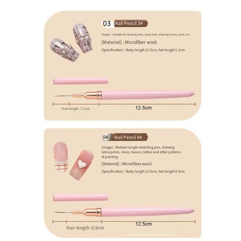 5PCS 7/9/11/15/25Mm Nail Liner Brush Set UV Gel Nail Brushes Kits French Stripe Line Painting Drawing Flower Pen Tools