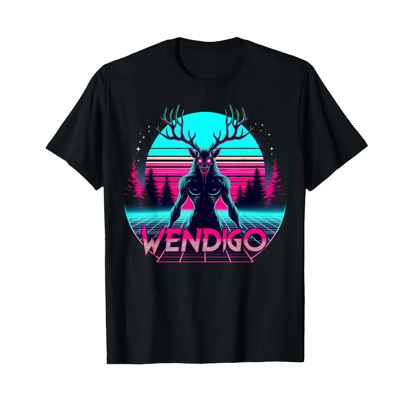 Wendigo Synthwave Cryptid Supernatural Folklore Monster T Shirt vintage Washed fashion Breathable Casual Top For Everyday Wear