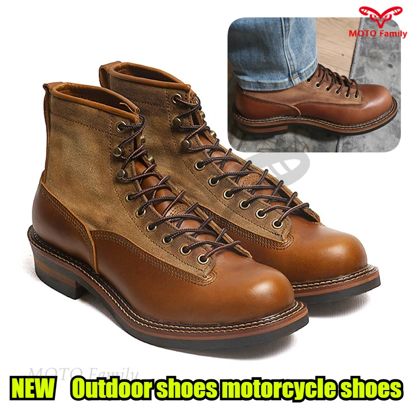 

Men's spring retro motorcycle boots Tide British style high-top shoes Men's mid-top canvas shoes brown boots trekking boots