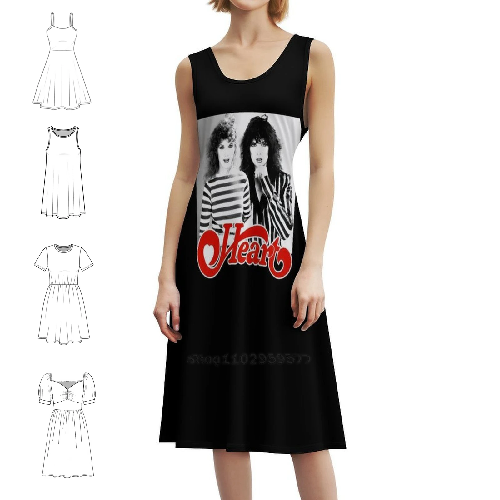 

Vintage Heart Rock Band Royal Flush Tour Floral Smock Dress For Women Spring Summer Casual Dress For Party Heart Band Band