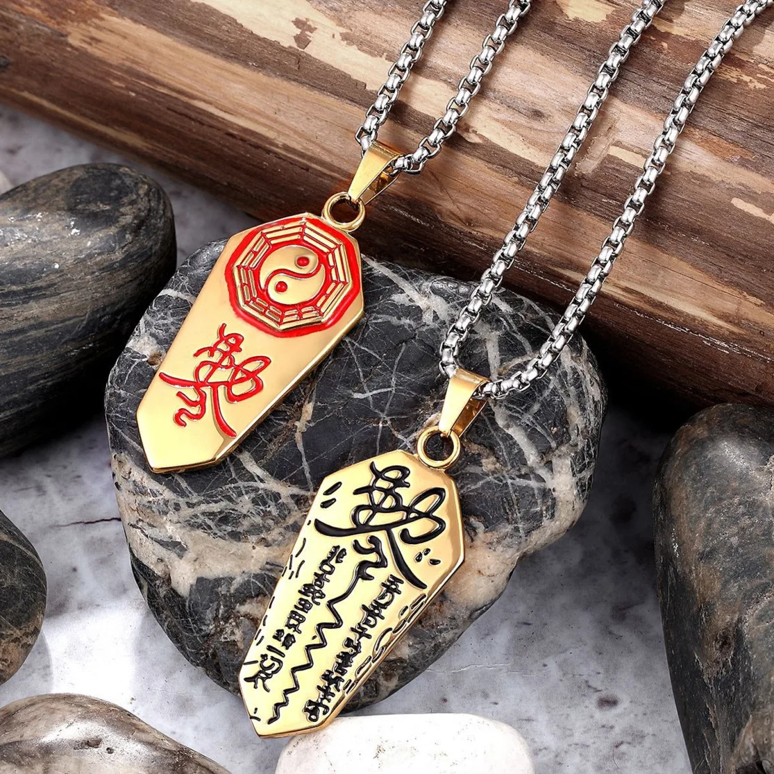 Eight-Trigrams Symbol Taoism Cinnabar Talisman Pendant Taoist Necklace For Men Taoist Taichi Lucky Amulet Incantation Mascot