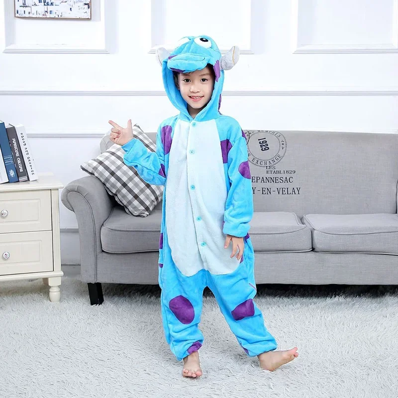 Sully Mike Onesies para crianças, adulto, conjuntos familiares, flanela, pijama quente, monstro animal, kigurumis, roupa de Halloween, mulheres, homens, menino, menina