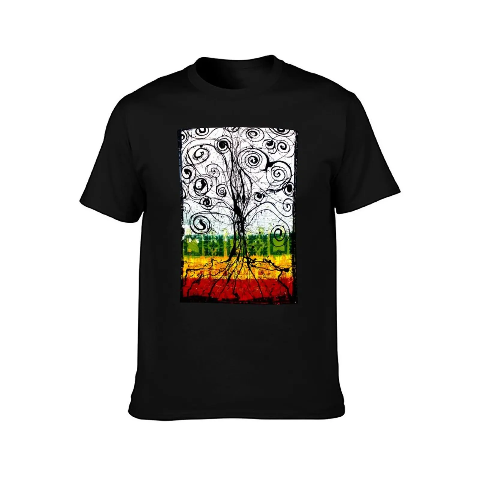 Rasta Tree T-Shirt, Summer Casual Cotton Tee, Oversized Streetwear Tops, Vintage Graphic Print, Loose Fit Short Sleeve
