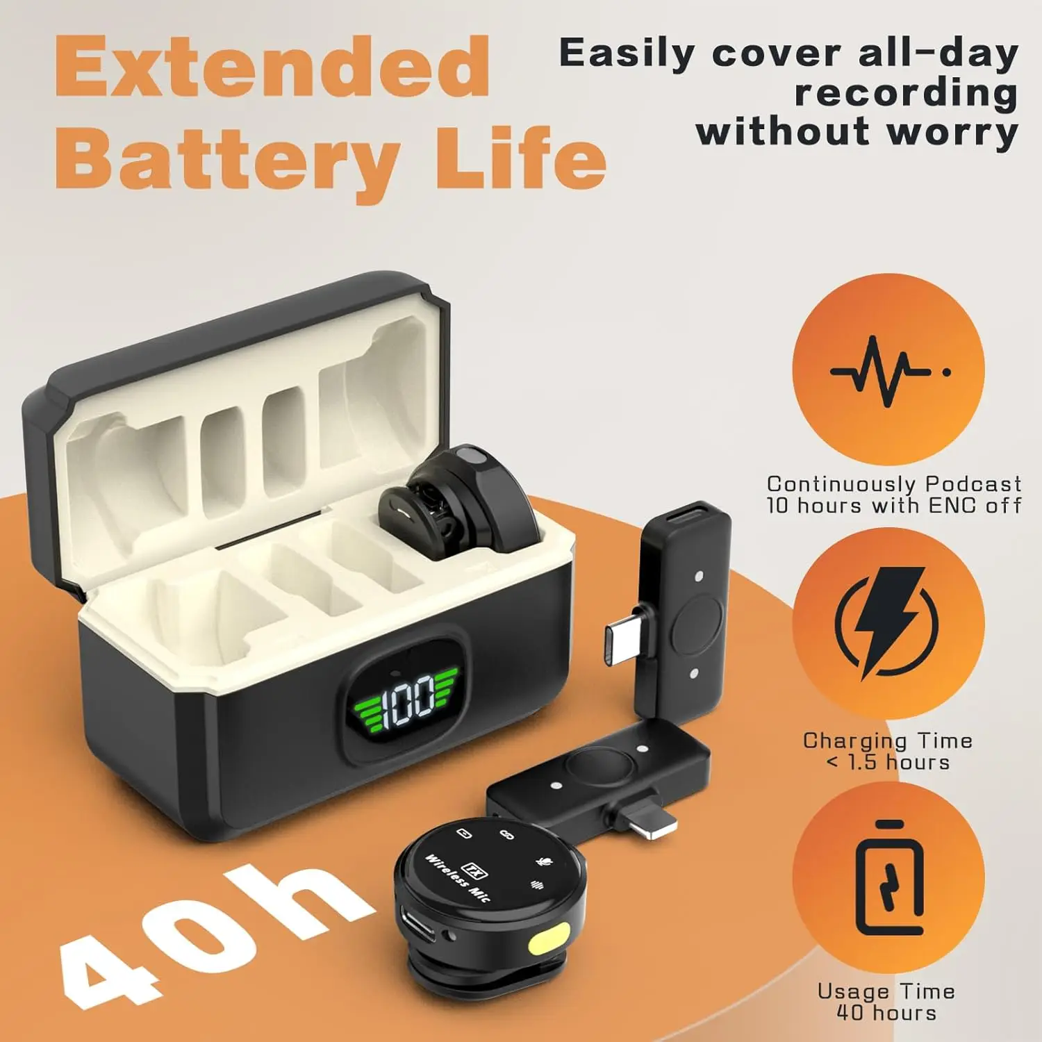 Microphone sans fil Lavalier pour iPhone, enregistrement Android, réduction intelligente du bruit, adapté à l'enregistrement vidéo et au Streaming