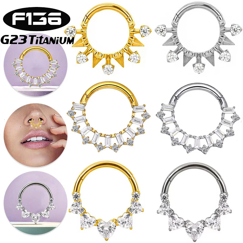 

1PC G23 Titanium Clicker Piercing Nose Ring Septum Hinged Segment Helix Conch Cartilage Women's Daith Earrings Piercing Jewelry