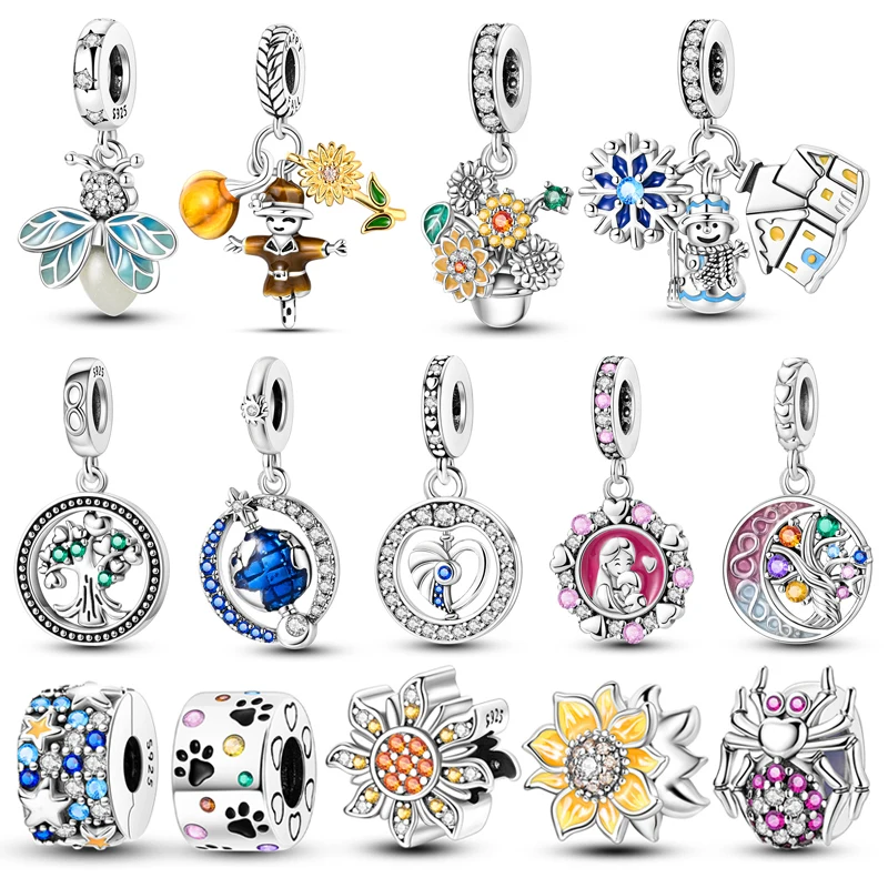 

925 Sterling Silver Our Lady of Tree of Life Sunflower Spider Charms Beads For 3mm Original Bracelets DIY Birthday Gift