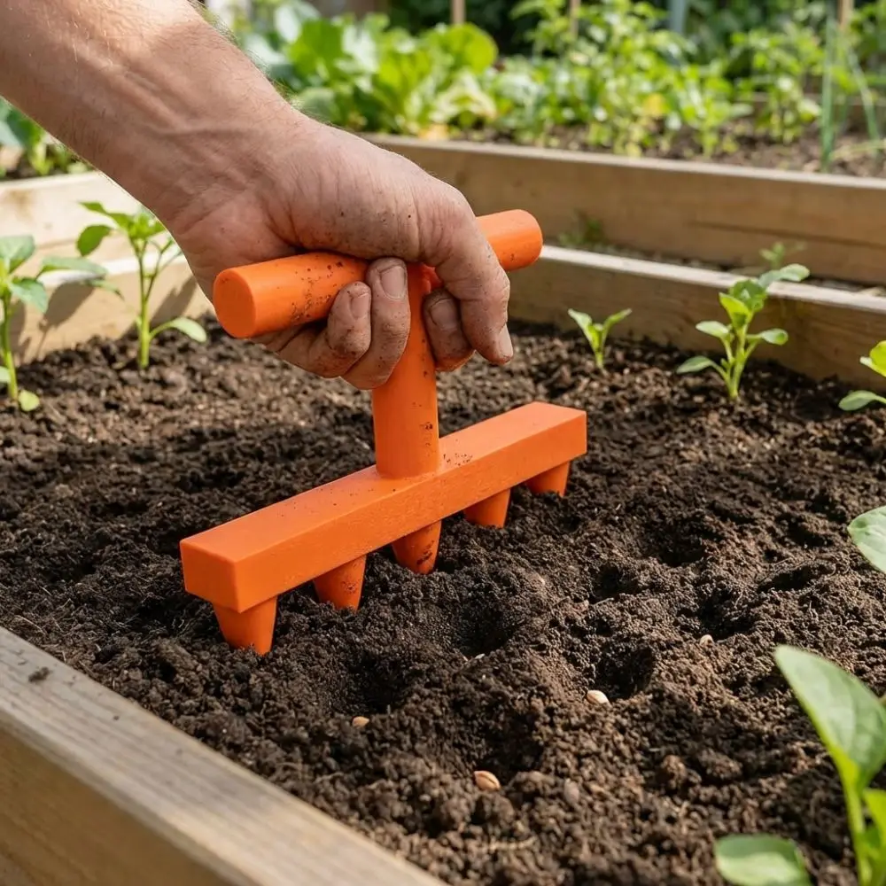 Durable Plastic Soil Hole Drilling Tool Manual 5-Prong Spreader Planter Fixed Spacing Time-Saving Garden Row Marker for Beginner