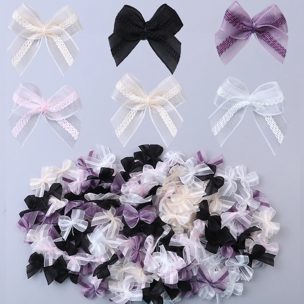 

30-60pcs/lot 2.5x2.5cm Mesh Lace Ribbon Bows Mutilcolor Polyester Satin Ribbon Bow Flower DIY Decoration Headwear Accessories ﻿