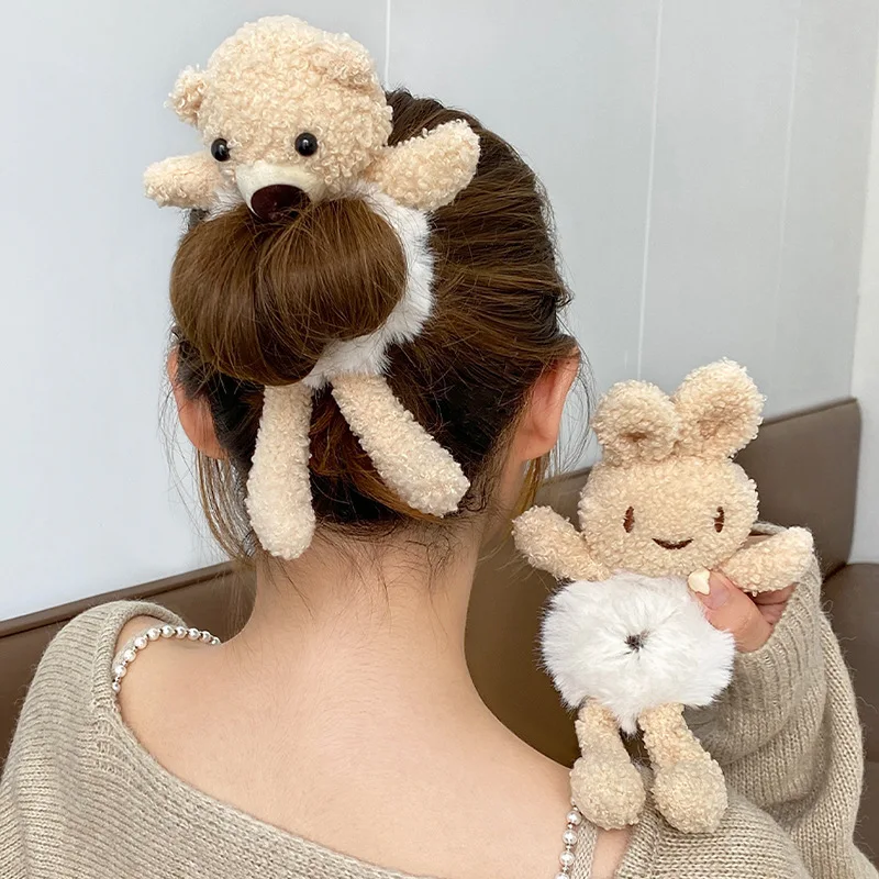 

Plush Hair Band Animal Cute Bear Elastic Ponytail Holder Accessories For Woman Girl Tie Kawaii Toy Scrunchie